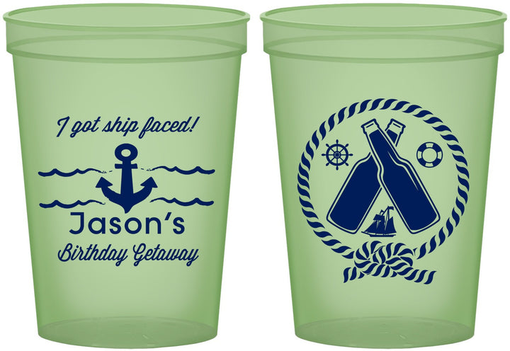 Custom Birthday 16 oz Glow In The Dark Cups - Ship Faced Nautical | 20024