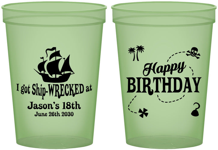 Custom Birthday 16 oz Glow In The Dark Cups - 18th Shipwrecked | 20028