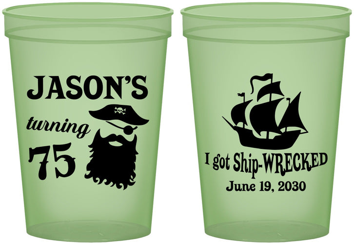 Custom Birthday 16 oz Glow In The Dark Cups - 75th Shipwrecked | 20029
