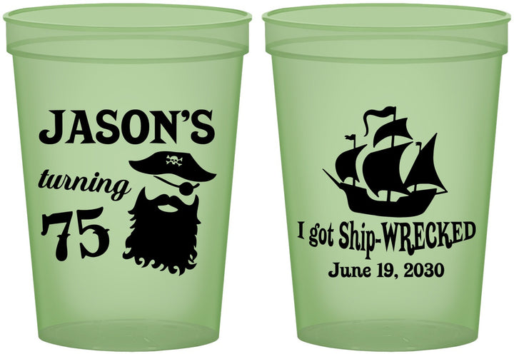 Custom Birthday 16 oz Glow In The Dark Cups - 75th Shipwrecked | 20029