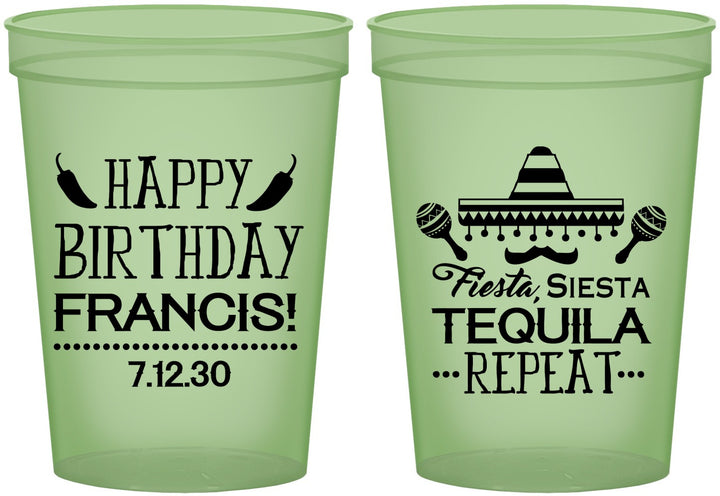 Custom Birthday 16 oz Glow In The Dark Cups - Fiesta Siesta Tequila | 20030