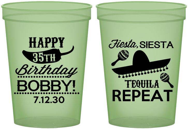 Custom Birthday 16 oz Glow In The Dark Cups - 35th Fiesta Siesta Tequila | 20031