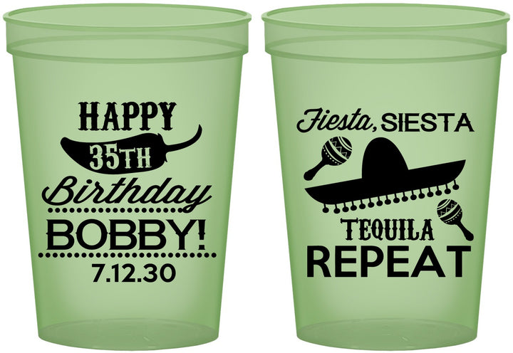 Custom Birthday 16 oz Glow In The Dark Cups - 35th Fiesta Siesta Tequila | 20031