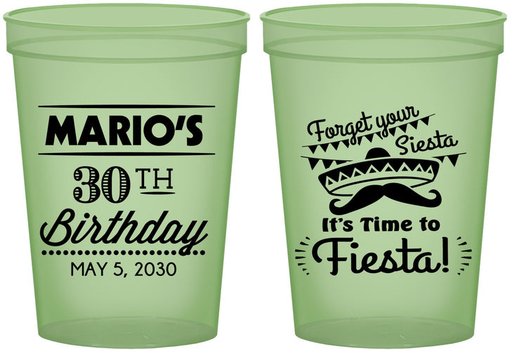 Custom Birthday 16 oz Glow In The Dark Cups - 30th Fiesta | 20034