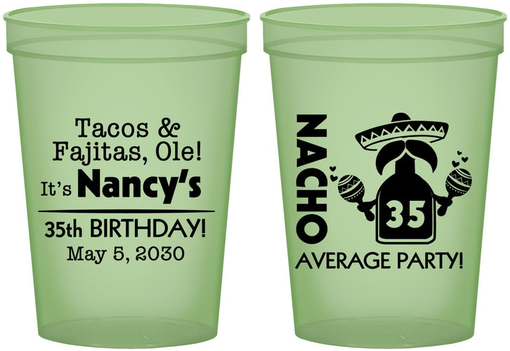 Custom Birthday 16 oz Glow In The Dark Cups - 35th Nacho Average Party | 20036