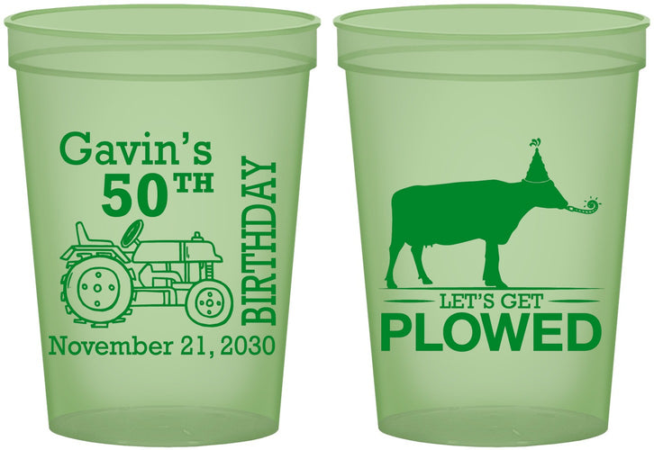Custom Birthday 16 oz Glow In The Dark Cups - 50th Lets Get Plowed | 20037