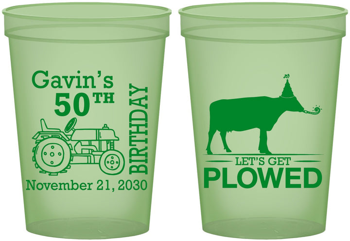 Custom Birthday 16 oz Glow In The Dark Cups - 50th Lets Get Plowed | 20037