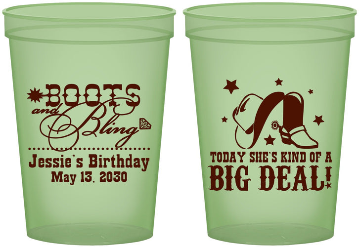 Custom Birthday 16 oz Glow In The Dark Cups - Boots And Bling | 20038