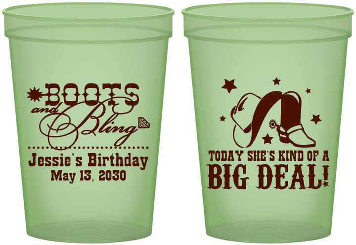 Custom Birthday 16 oz Glow In The Dark Cups - Boots And Bling | 20038