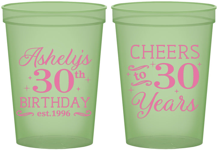 Custom Birthday 16 oz Glow In The Dark Cups - Cheers To 30 Years | 20041