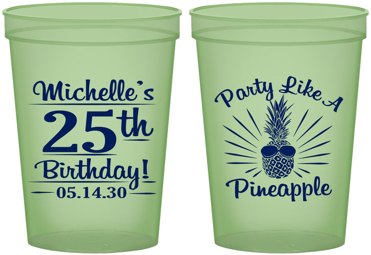Custom Birthday 16 oz Glow In The Dark Cups - 25th Pineapple | 20043