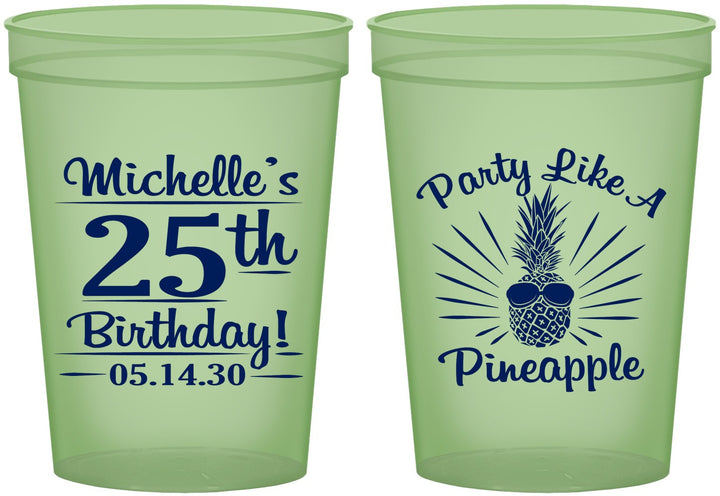 Custom Birthday 16 oz Glow In The Dark Cups - 25th Pineapple | 20043
