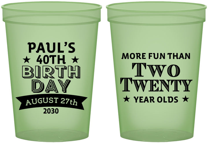 Custom Birthday 16 oz Glow In The Dark Cups - 40th | 20045