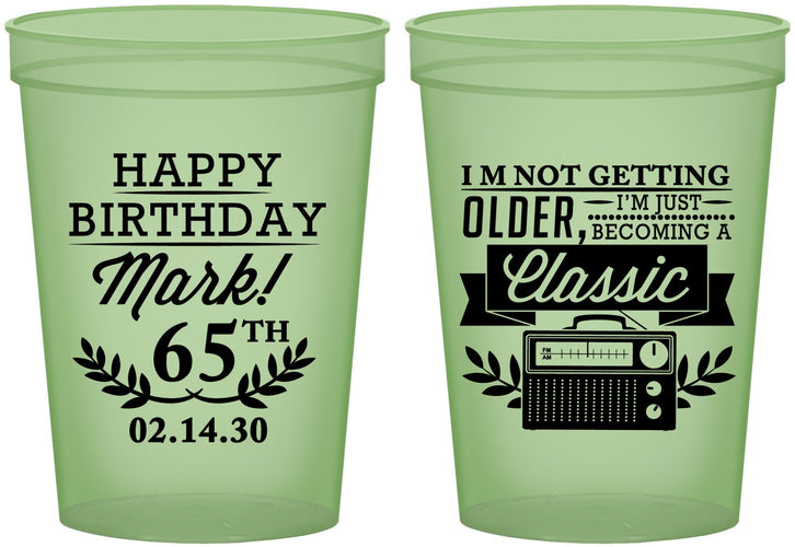 Custom Birthday 16 oz Glow In The Dark Cups - 65th Classic Radio | 20056