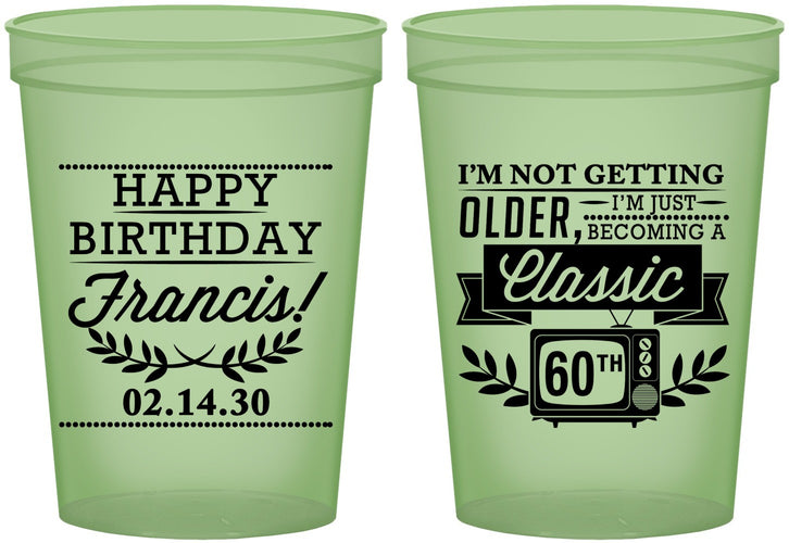 Custom Birthday 16 oz Glow In The Dark Cups - 60th Classic Tv | 20057