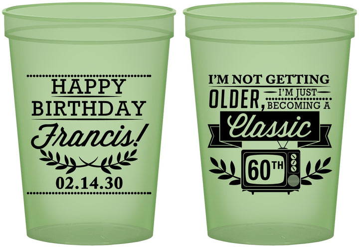 Custom Birthday 16 oz Glow In The Dark Cups - 60th Classic Tv | 20057