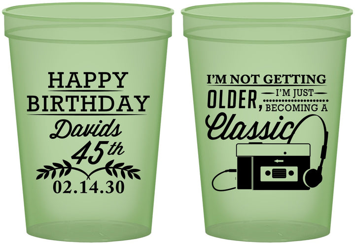 Custom Birthday 16 oz Glow In The Dark Cups - 45th Cassette Tape | 20059