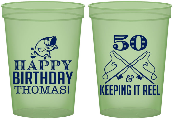 Custom Birthday 16 oz Glow In The Dark Cups - 50th Keeping It Reel | 20066