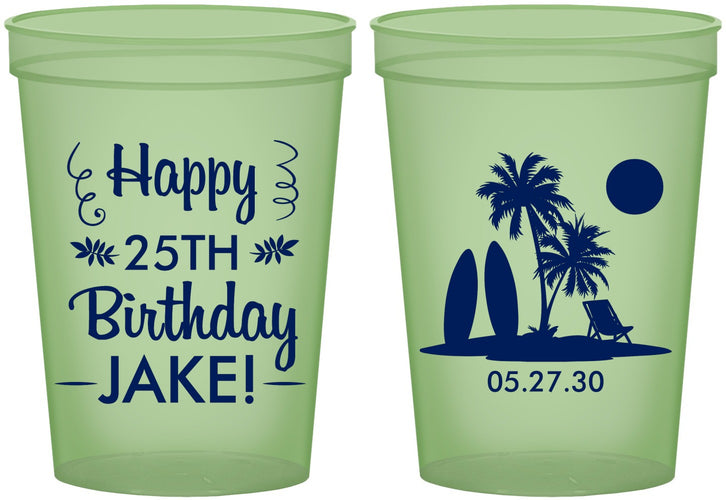 Custom Birthday 16 oz Glow In The Dark Cups - 25th Beach | 20079