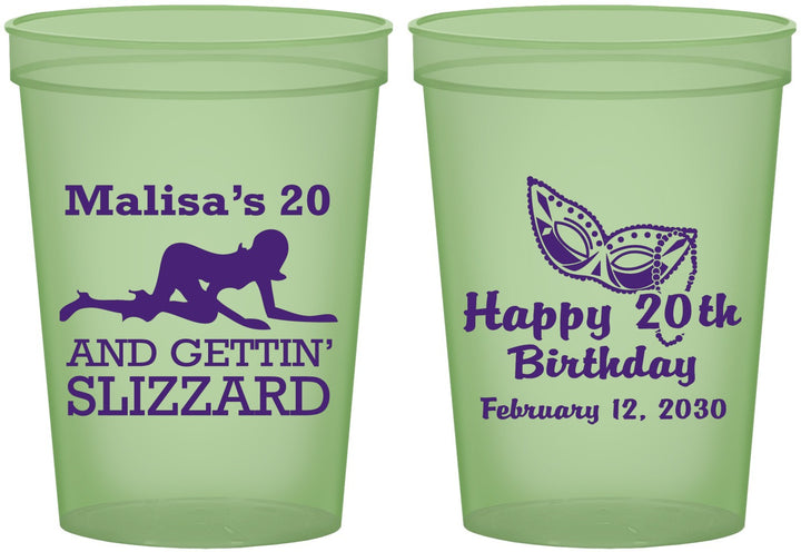 Custom Birthday 16 oz Glow In The Dark Cups - 20th Mardi Gras | 20084