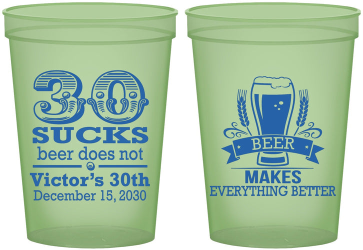 Custom Birthday 16 oz Glow In The Dark Cups - 30th Sucks | 20097