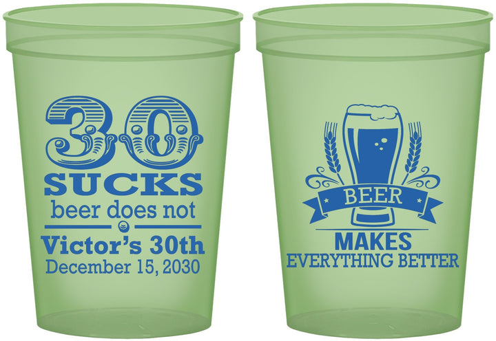 Custom Birthday 16 oz Glow In The Dark Cups - 30th Sucks | 20097