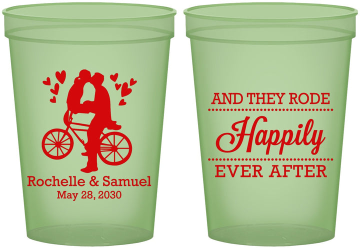 Custom Wedding 16 oz Glow In The Dark Cups - Happily Ever After Bicycle | 201
