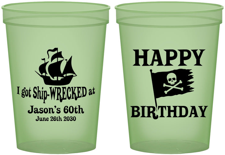 Custom Birthday 16 oz Glow In The Dark Cups - 60th Pirate | 20106