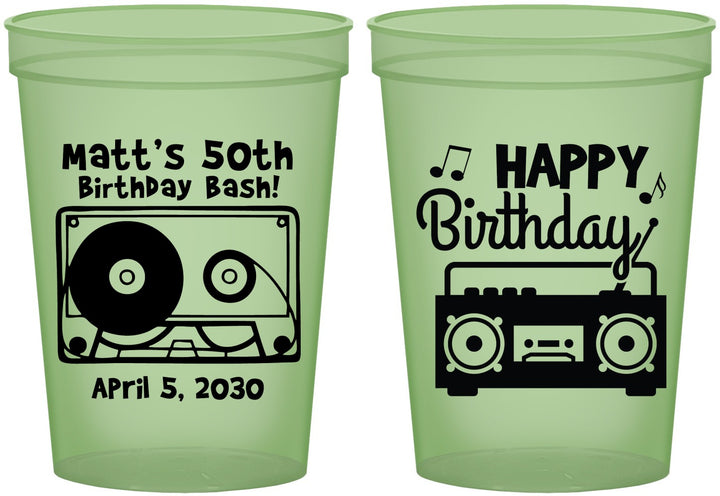 Custom Birthday 16 oz Glow In The Dark Cups - 50th Cassette Tape | 20117