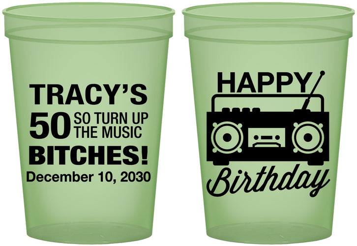 Custom Birthday 16 oz Glow In The Dark Cups - 50th Cassette Tape | 20118