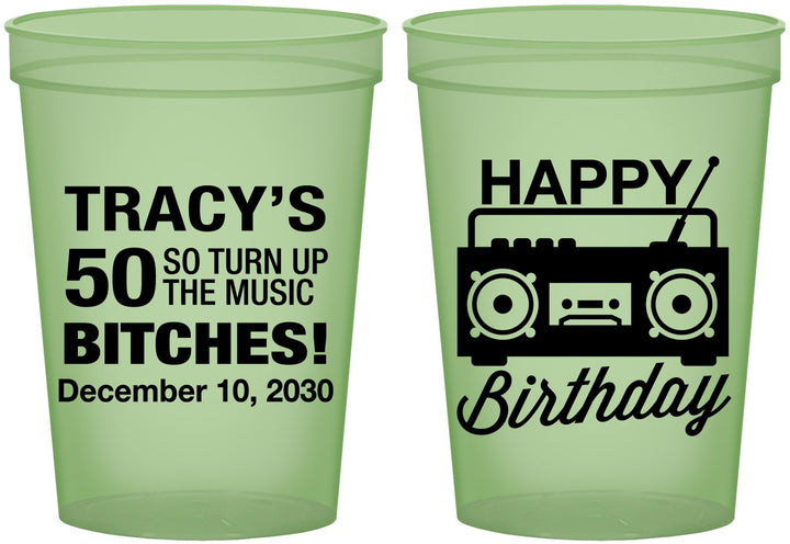 Custom Birthday 16 oz Glow In The Dark Cups - 50th Cassette Tape | 20118
