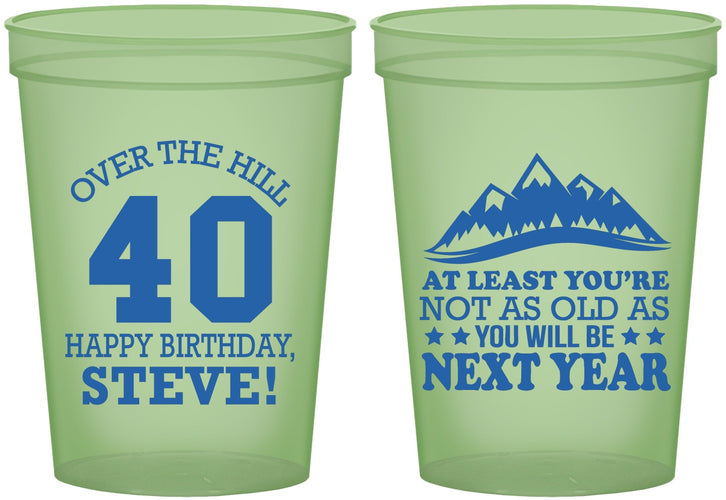 Custom Birthday 16 oz Glow In The Dark Cups - 40th Over The Hill | 20123