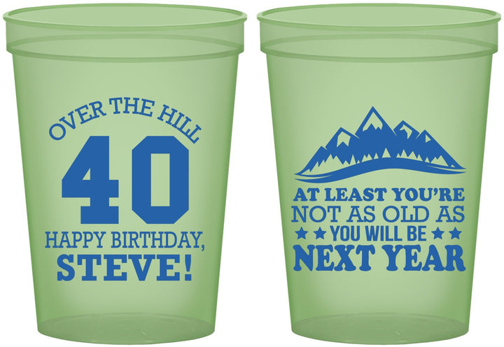 Custom Birthday 16 oz Glow In The Dark Cups - 40th Over The Hill | 20123