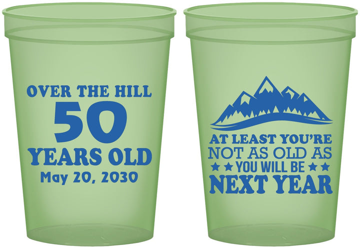 Custom Birthday 16 oz Glow In The Dark Cups - 50th Over The Hill | 20124