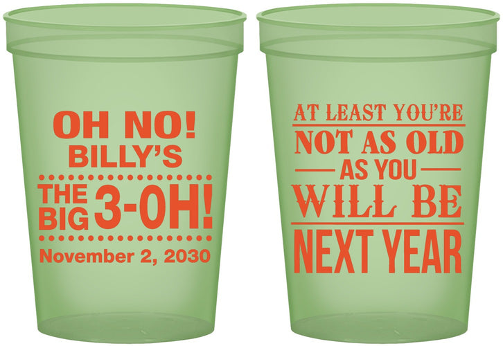 Custom Birthday 16 oz Glow In The Dark Cups - 30th Big 3 Oh | 20125