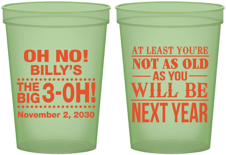 Custom Birthday 16 oz Glow In The Dark Cups - 30th Big 3 Oh | 20125