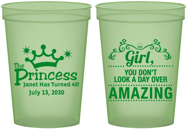 Custom Birthday 16 oz Glow In The Dark Cups - 40th Princess | 20152