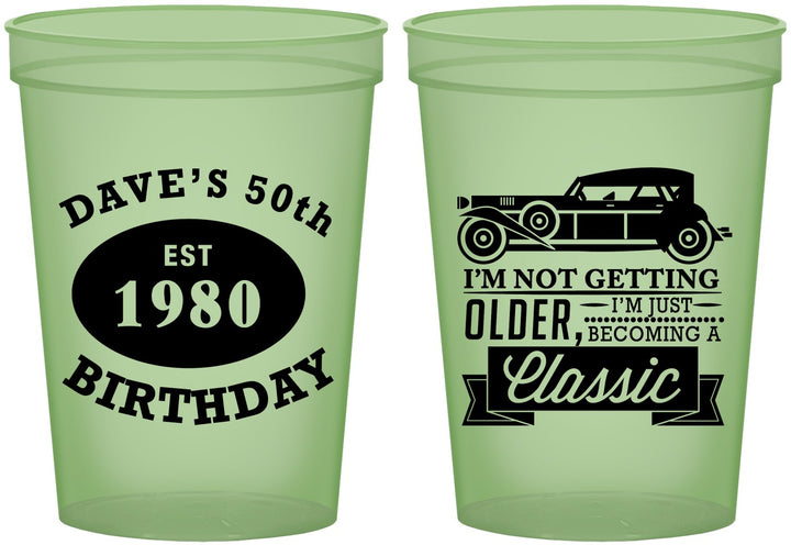 Custom Birthday 16 oz Glow In The Dark Cups - 50th Classic Car | 20156