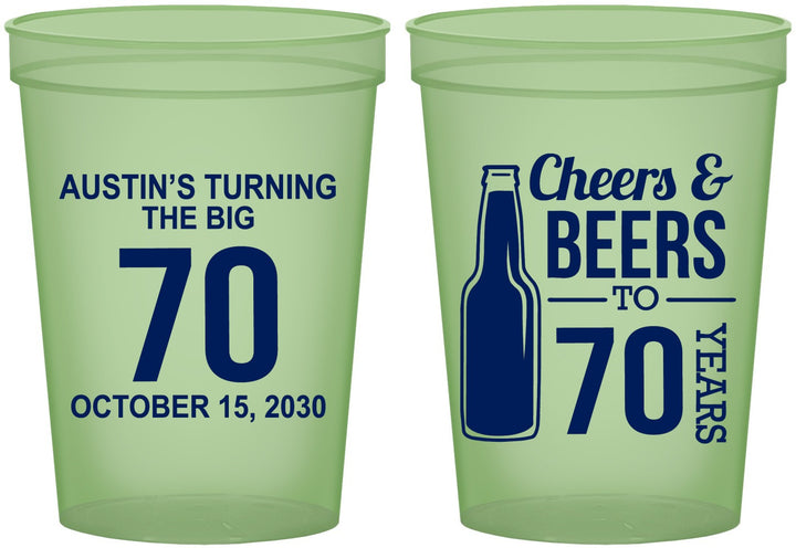 Custom Birthday 16 oz Glow In The Dark Cups - Cheers Beers To 70 Years | 20161