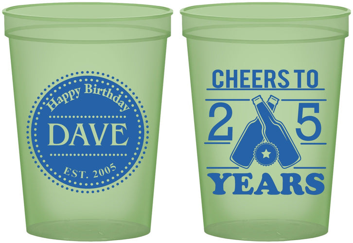 Custom Birthday 16 oz Glow In The Dark Cups - Cheers To 25 Years | 20164