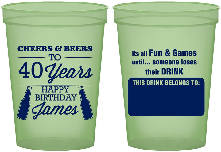 Custom Birthday 16 oz Glow In The Dark Cups - Cheers Beers To 40 Years | 20165