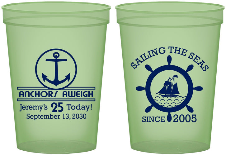 Custom Birthday 16 oz Glow In The Dark Cups - 25th Nautical | 20168