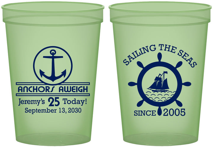 Custom Birthday 16 oz Glow In The Dark Cups - 25th Nautical | 20168