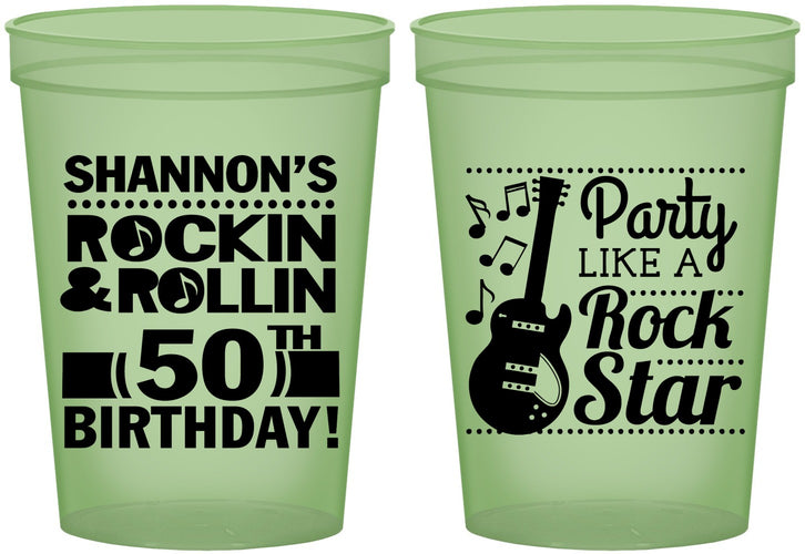 Custom Birthday 16 oz Glow In The Dark Cups - 50th Rock Star | 20173