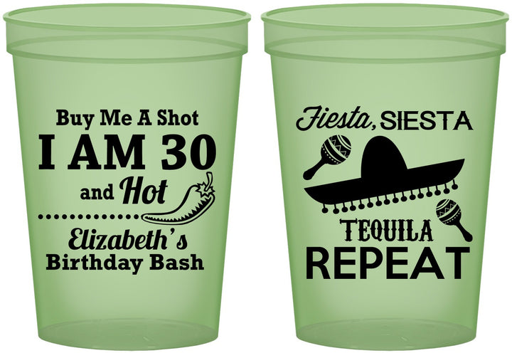 Custom Birthday 16 oz Glow In The Dark Cups - 30th Fiesta Siesta Tequila | 20177