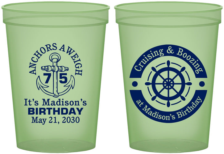 Custom Birthday 16 oz Glow In The Dark Cups - 75th Nautical | 20178