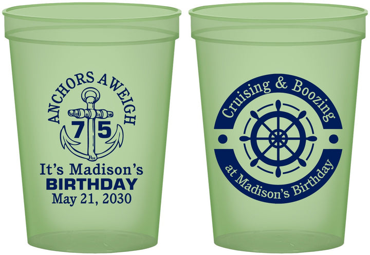 Custom Birthday 16 oz Glow In The Dark Cups - 75th Nautical | 20178