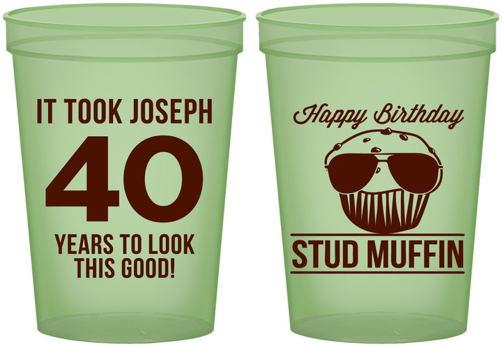Custom Birthday 16 oz Glow In The Dark Cups - 40th Stud Muffin | 20183