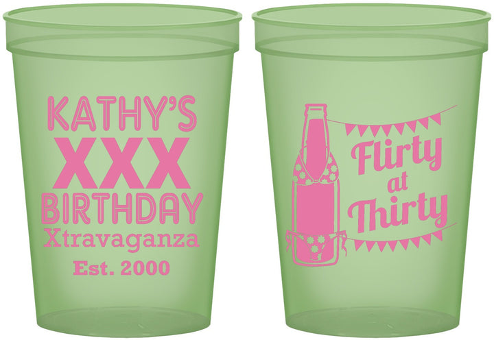 Custom Birthday 16 oz Glow In The Dark Cups - 30th Flirty At Thirty | 20191