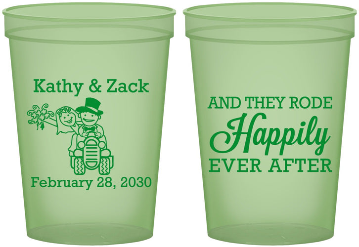 Custom Wedding 16 oz Glow In The Dark Cups - Happily Ever After Tractor | 202